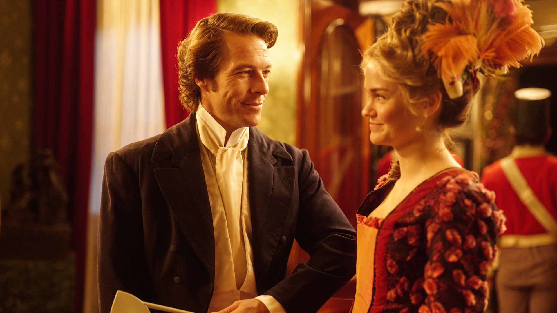 Luke Bracey as Inspector Henry Boxer, Maia Mitchell as Lady Belle Fox
