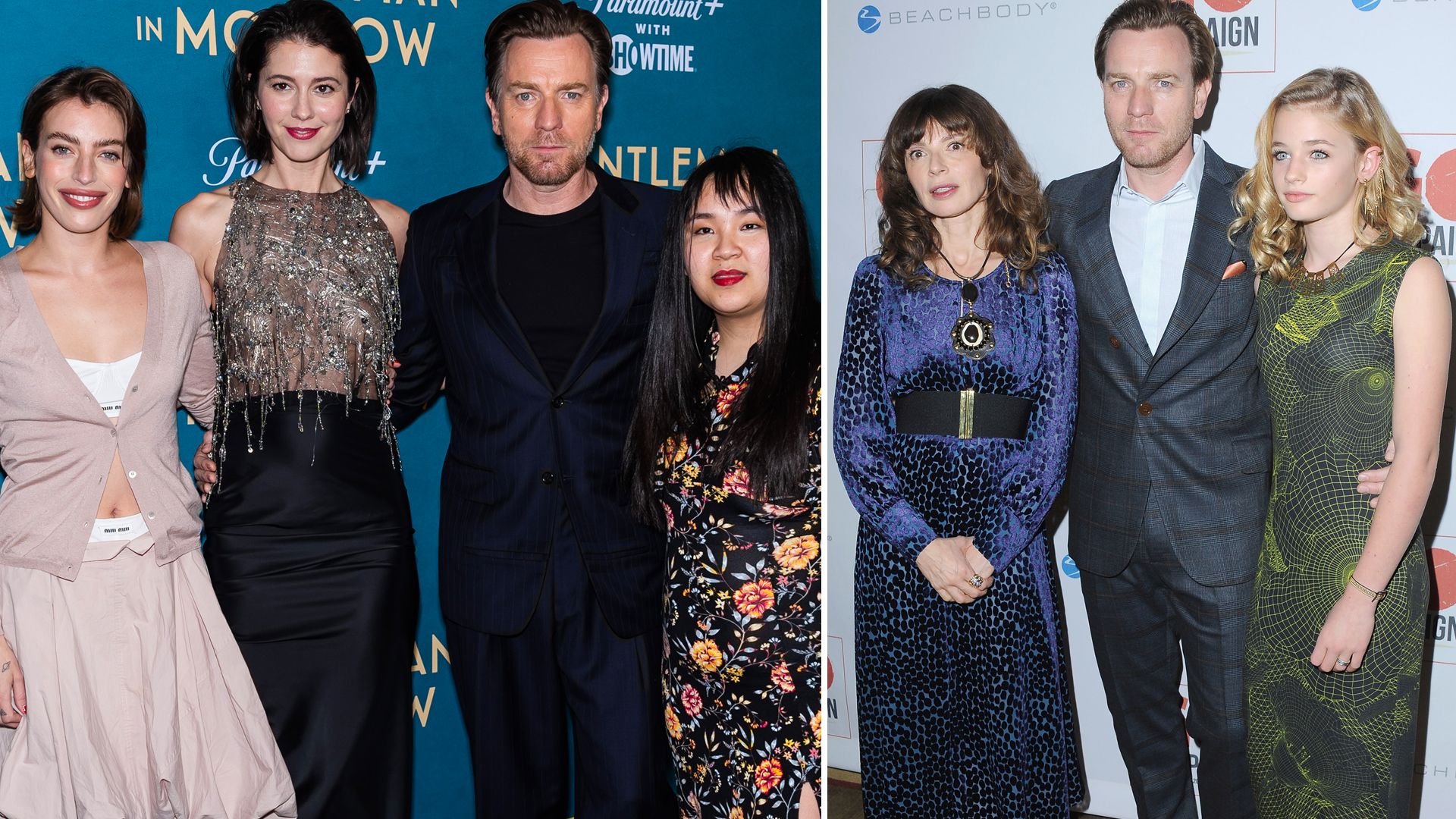 Ewan McGregor with his wife, ex-wife and children
