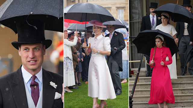 Prince William with Zara, Beatrice and Eugenie at garden party