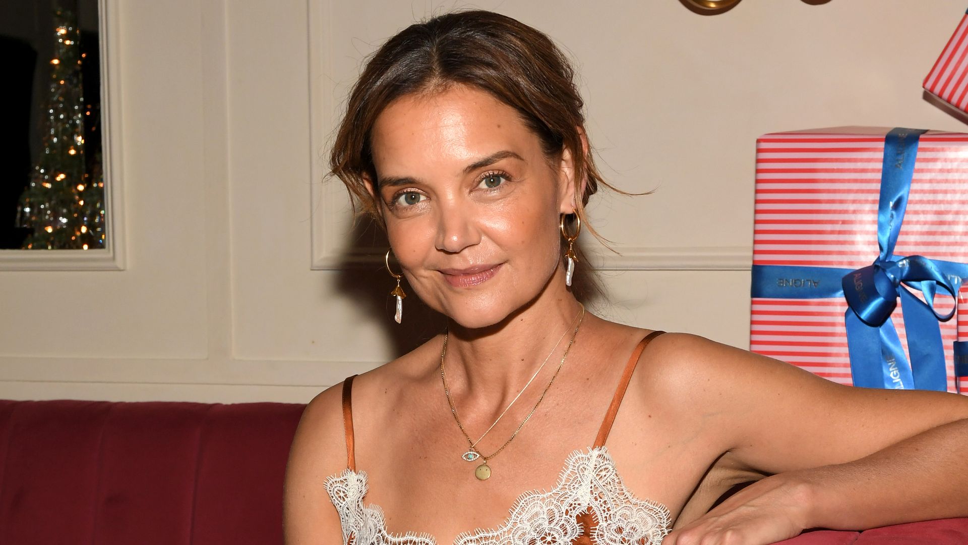  Katie Holmes in silk co-ord at the ALIGNE Giving Tuesday Holiday Dinner at Chateau Royale 