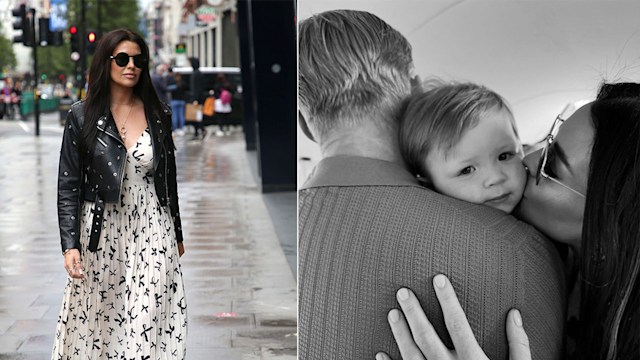 A split image of Jess wright and her son and husband 