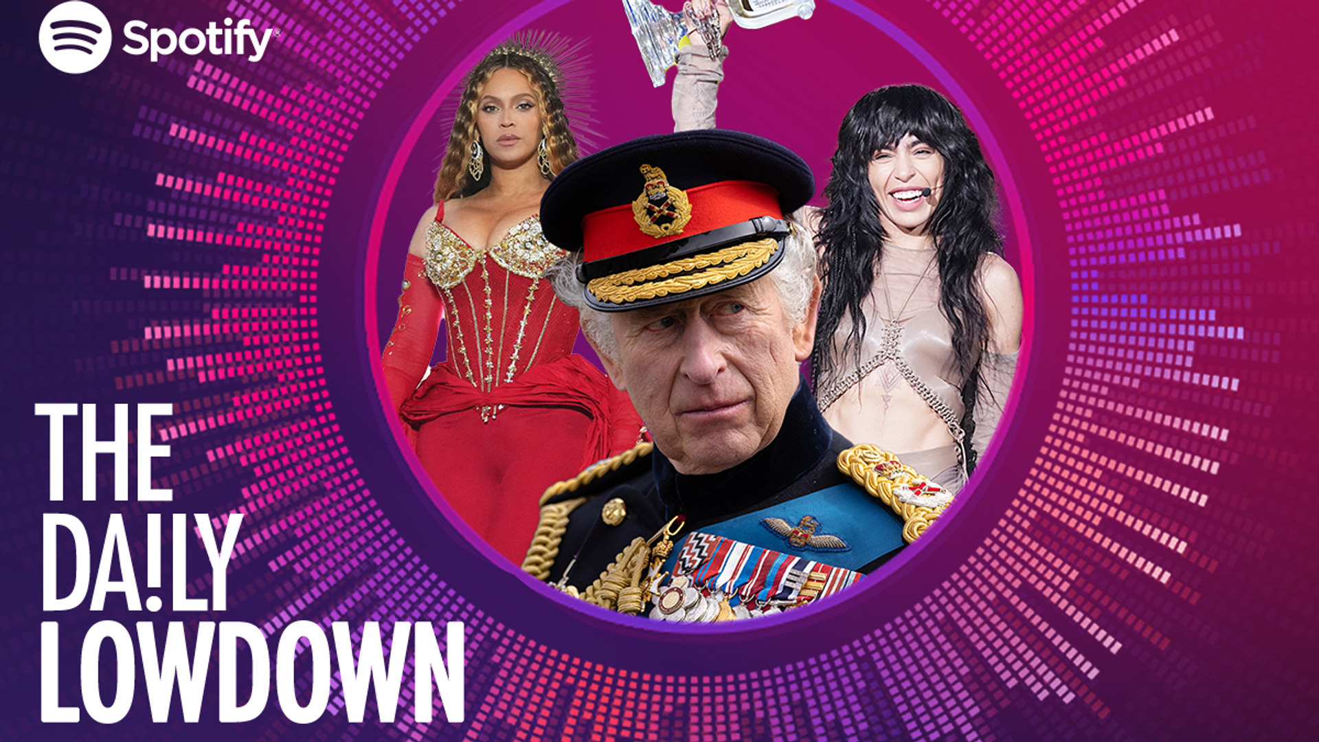 Beyonce, King Charles and Loreen in Daily Lowdown logo