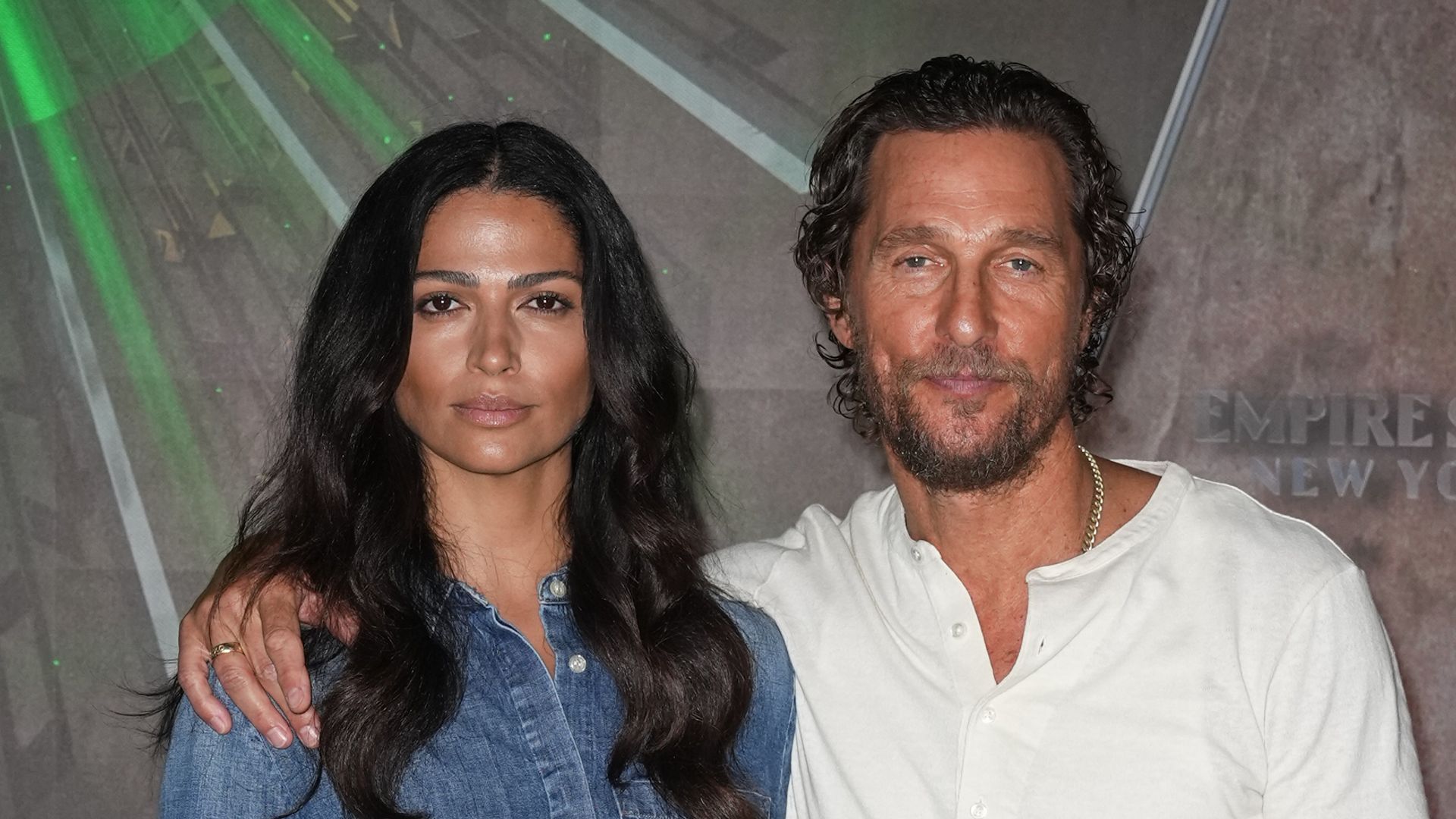Camila Alves McConaughey and Matthew McConaughey visit the Empire State Building on September 12, 2023 in New York City.