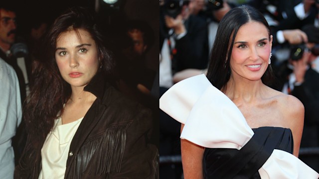 Split image of Demi Moore in 1985 vs today