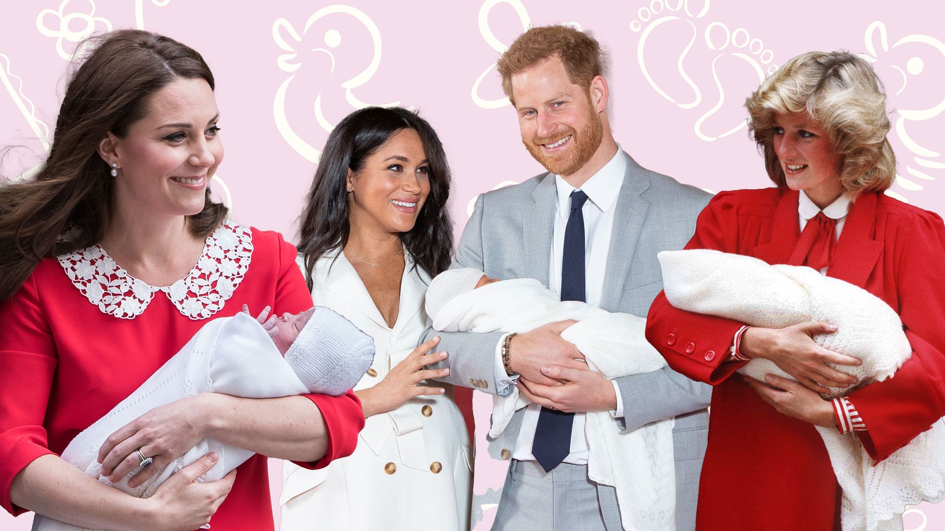 Princess Kate carrying baby, Meghan and Harry carrying baby, Princess Diana holding baby