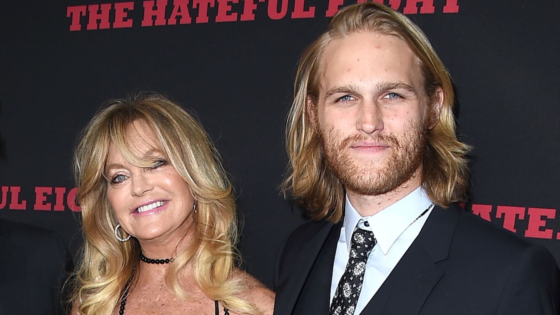 Kurt Russell, Goldie Hawn, Wyatt Russell arrives at the Premiere Of The Weinstein Company's "The Hateful Eight" at ArcLight Cinemas Cinerama Dome on December 7, 2015 in Hollywood, California.