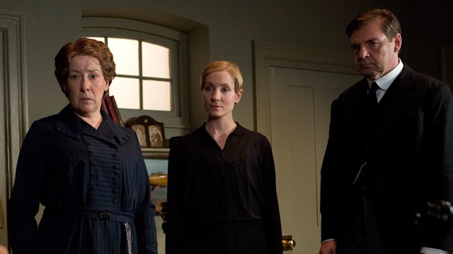 PHYLLIS LOGAN as Mrs Hughes, JOANNE FROGGATT as Anna Bates and BRENDAN COYLE as Bates in Downton Abbey
