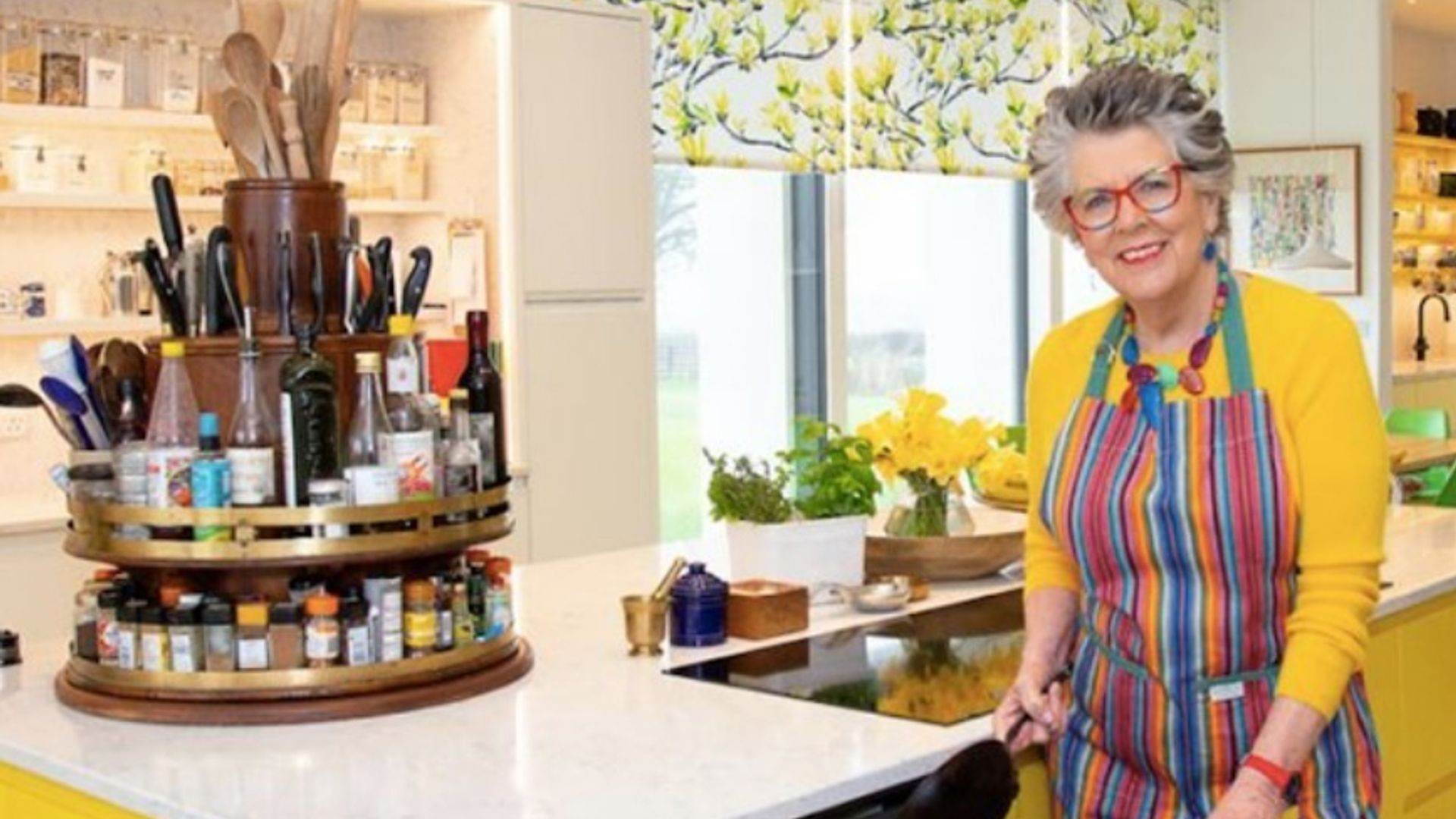 Prue Leigh in a brightly-coloured kitchen
