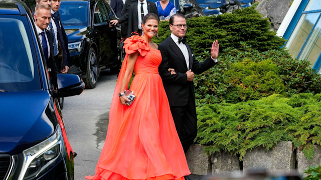 Crown Princess Victoria and Prince Daniel of Sweden at Princess Martha Louise's wedding