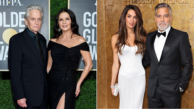 photo of split image of michael douglas and catherine zeta jones and amal and george clooney