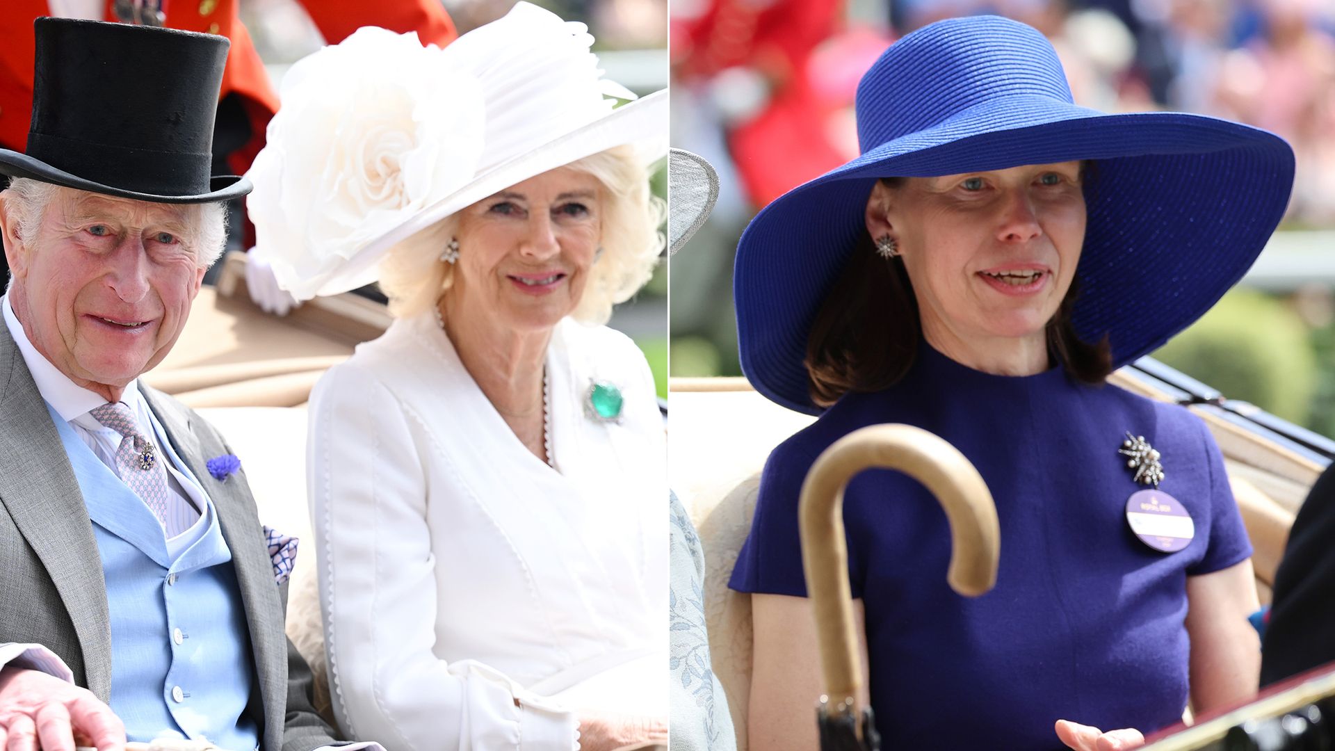 King Charles and Queen Camilla and Lady Sarah Chatto on Ladies Day