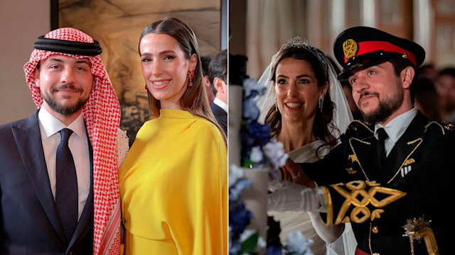 jordanian royal couple posing at wedding 