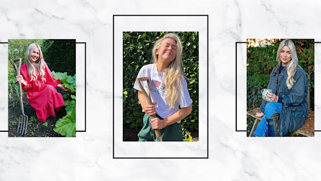 Split screen photo of Daisy Payne gardening