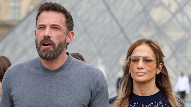 PARIS, FRANCE - JULY 26: Jennifer Lopez and Ben Affleck are seen at the Louvre Museum on July 26, 2022 in Paris, France. (Photo by Pierre Suu/GC Images)