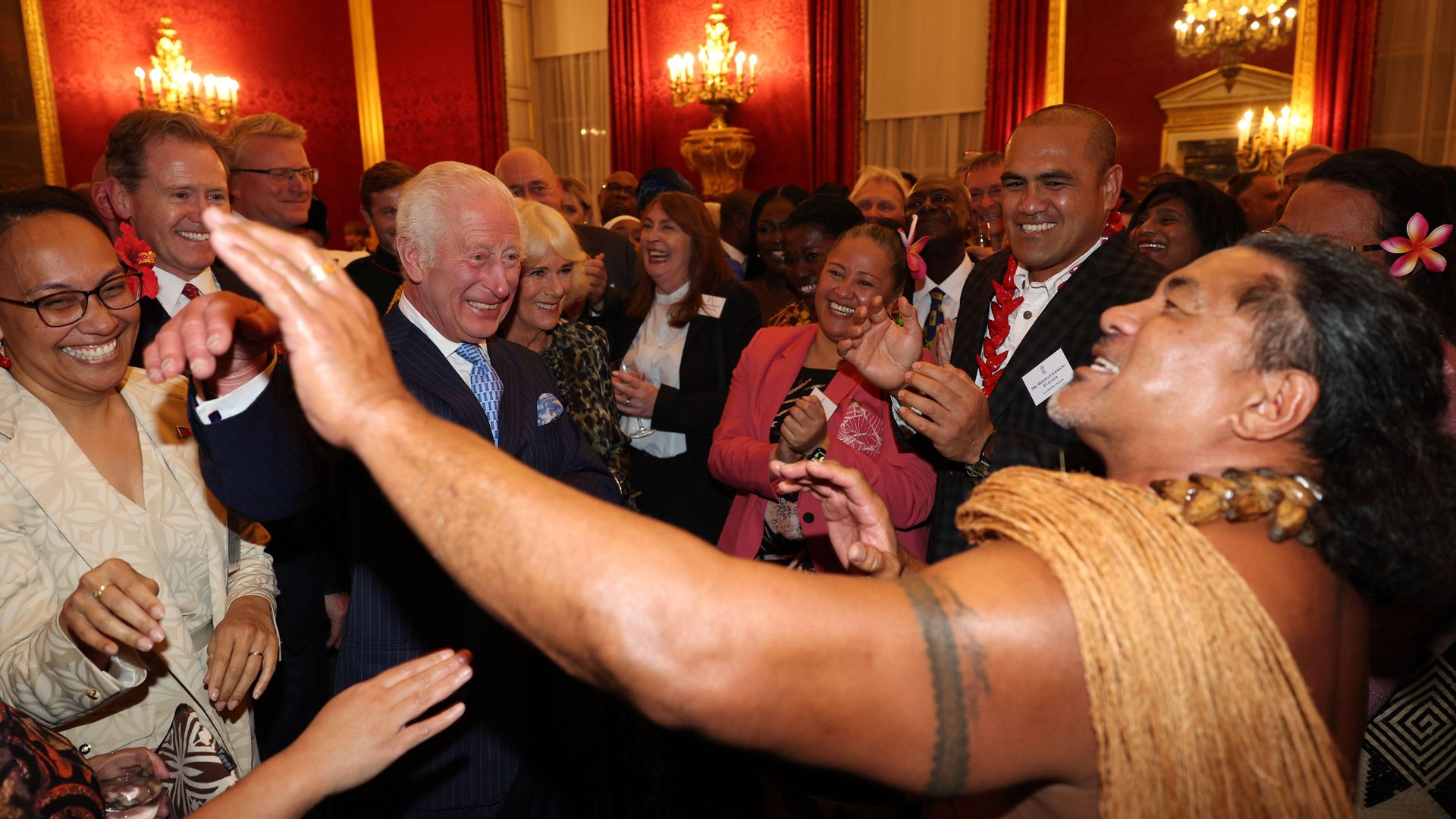 King Charles dancing with Freddie Tuilagi