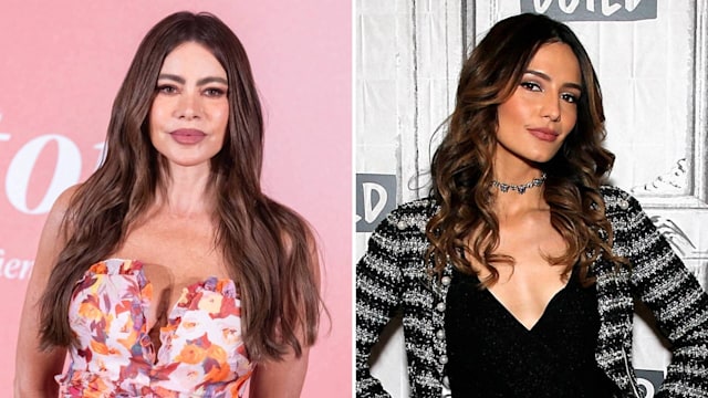 Split image of Sofia Vergara and her little sister (adoptive cousin) Sandra Vergara