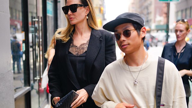 Angelina Jolie and Pax Jolie-Pitt are seen on August 16, 2023 in New York City. (Photo by Gotham/GC Images)