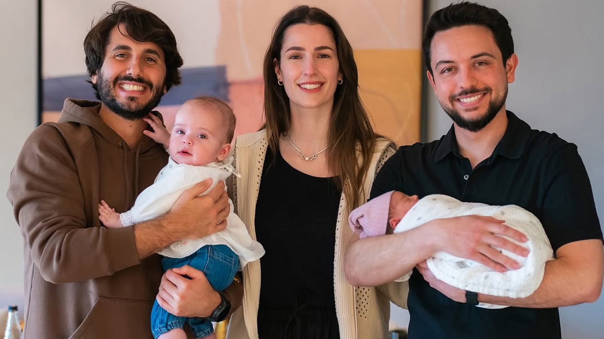 Prince Hussein and Princess Rajwa introduce Princess Iman to her baby cousin