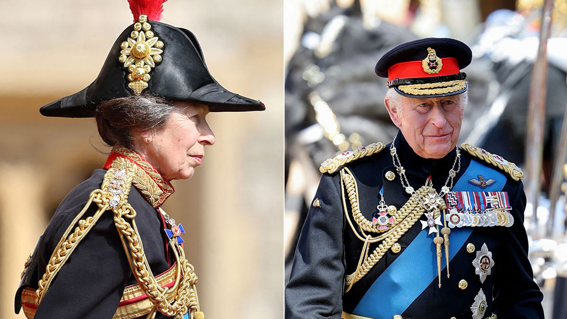 split image of princess anne and king charles