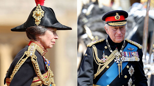 split image of princess anne and king charles