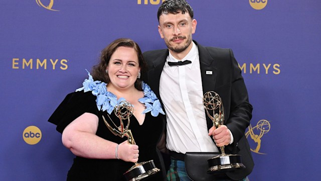 Jessica Gunning and Richard Gadd, winners of the Outstanding Limited or Anthology Series for "Baby Reindeer", at the 76th Primetime Emmy Awards 