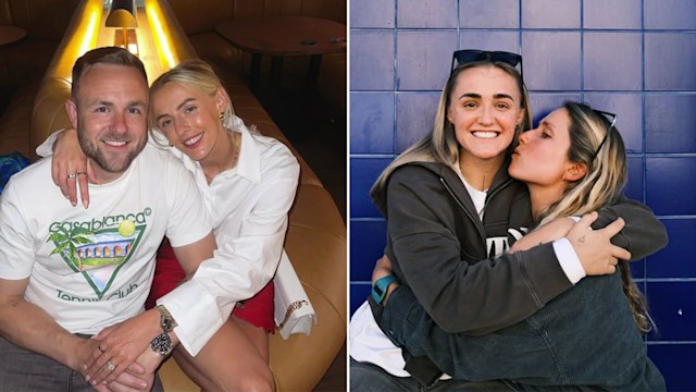 Split image of Chloe Kelly and Georgia Stanway with their respective partners