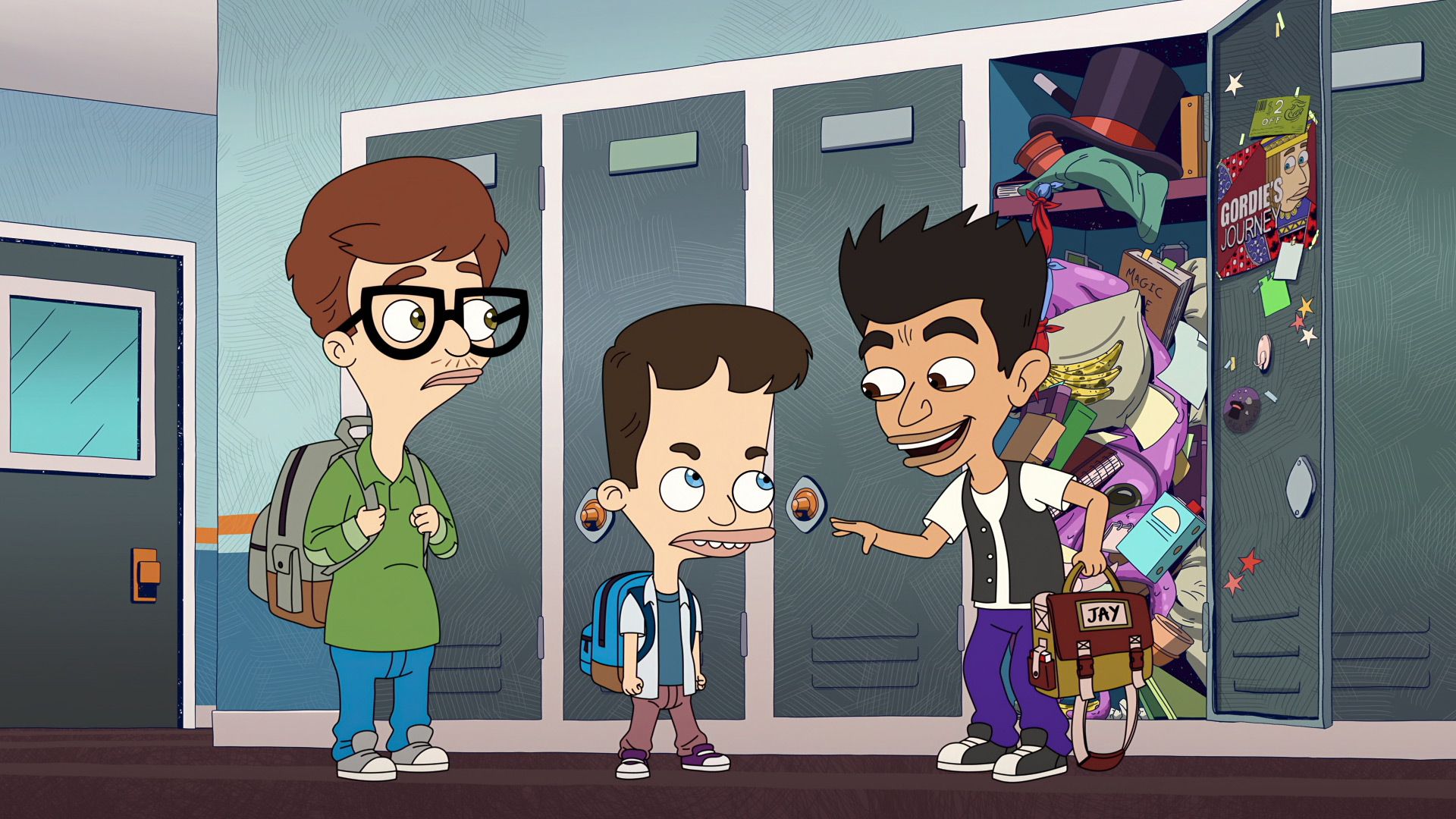 John Mulaney as Andrew, Nick Kroll as Nick and Jason Mantzoukas as Jay in Big Mouth.