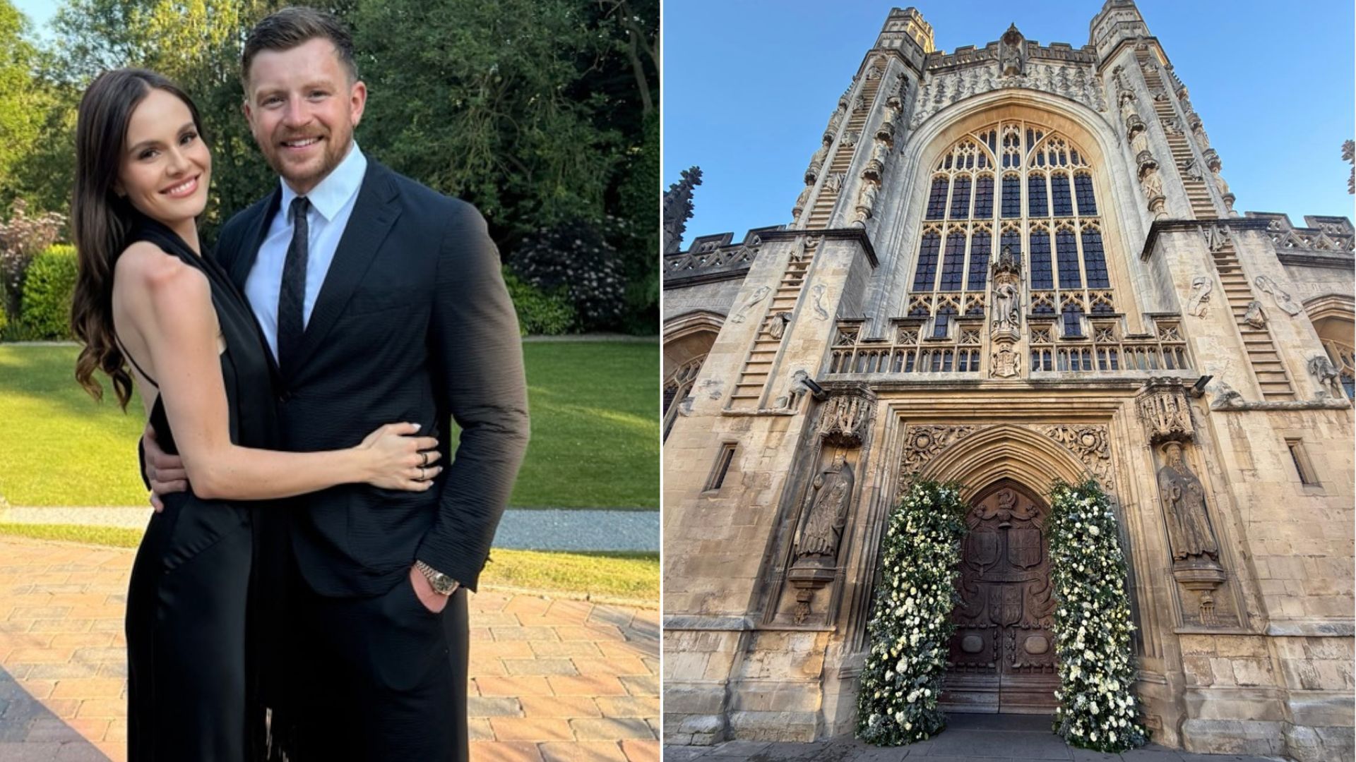 A photo of Holly Ramsay and Adam Peaty and Bath Abbey