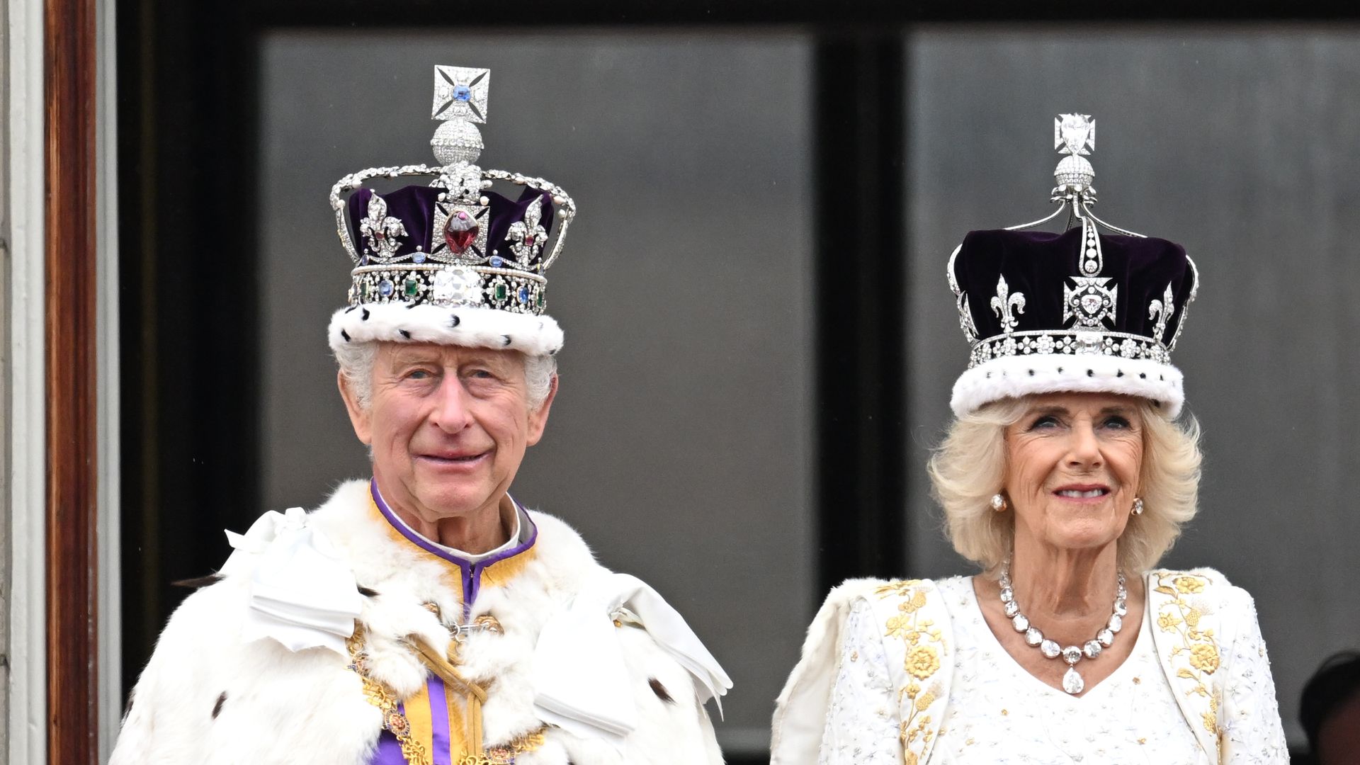 King Charles and Queen Camilla on balcony after coronation
