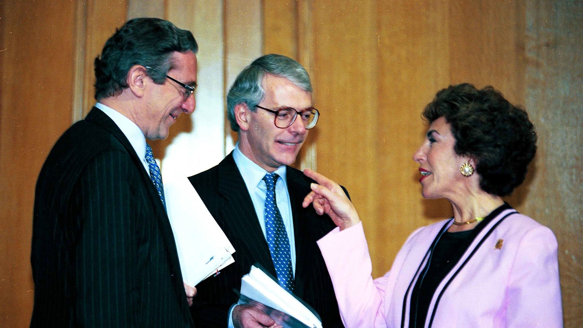 Norman Fowler standing with John Major and Edwina Currie