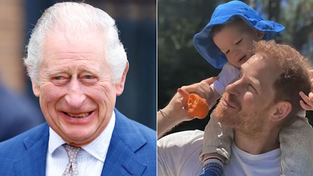 A split image of King Charles, Prince Archie and Prince Harry