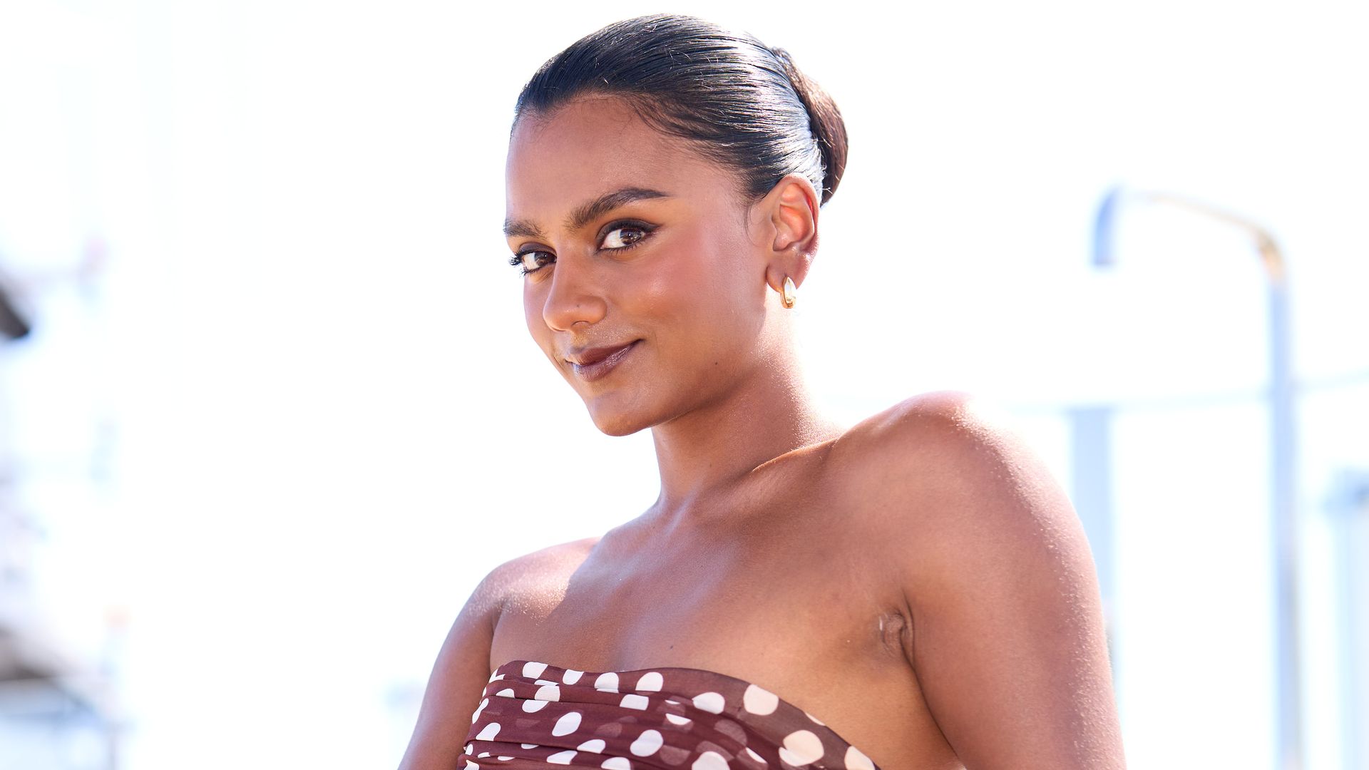 Simone Ashley poses for a portrait before christening the newest superyacht from The Ritz-Carlton Yacht Collection at celebration in Barcelona, Spain on June 26, 2025