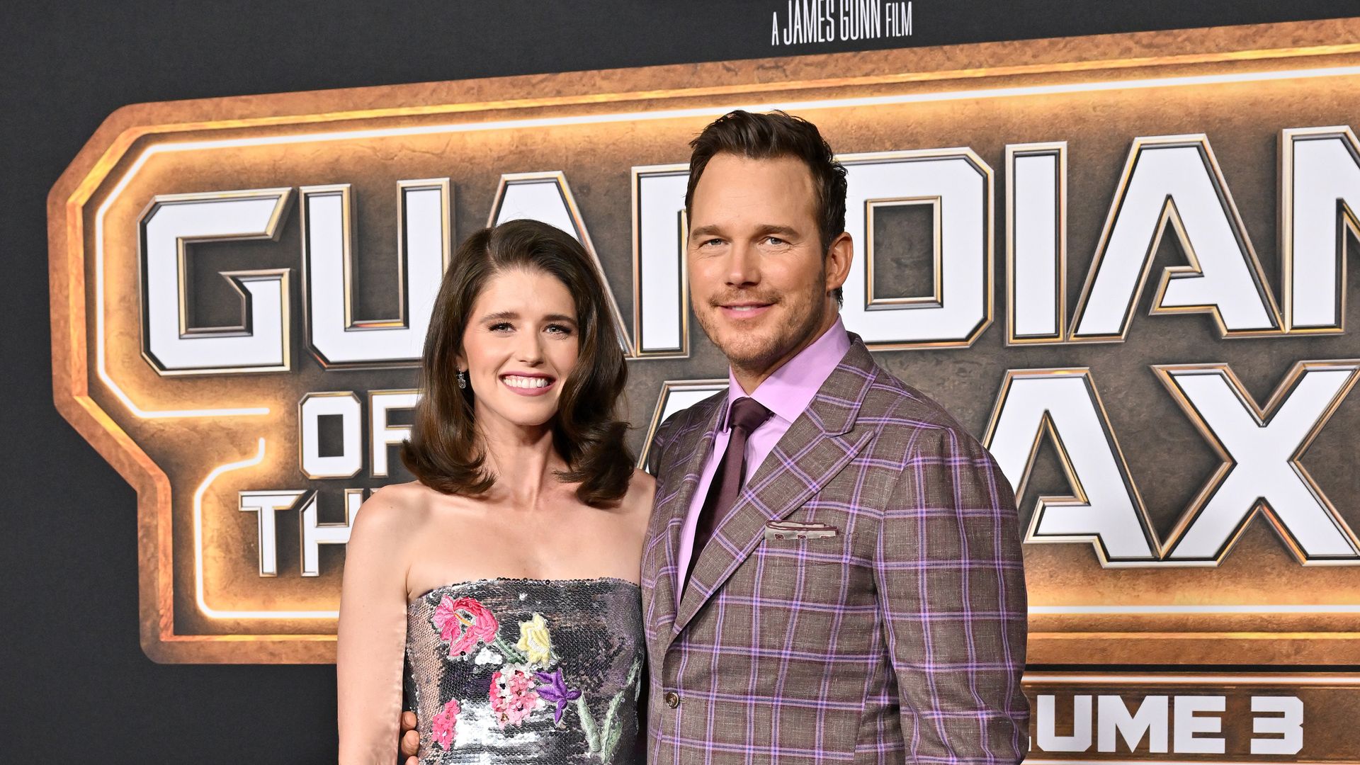 Katherine Schwarzenegger and Chris Pratt attend the World Premiere of Marvel Studios' "Guardians of the Galaxy Vol. 3" on April 27, 2023 in Hollywood, Californi