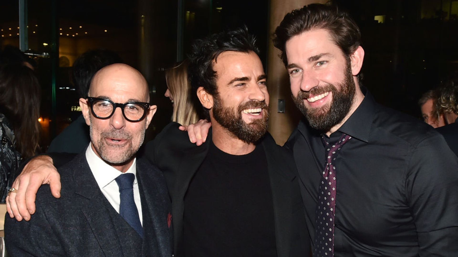 Stanley Tucci with his brother-in-law John Krasinski and actor Justin Theroux 