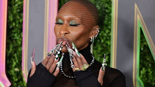 Cynthia Erivo shows her nails at the wicked premiere 