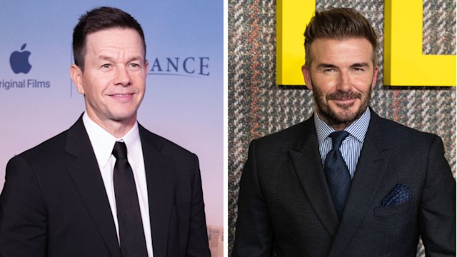 Split photo of Mark Wahlberg on the left and David Beckham on the right.