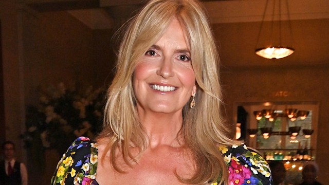 Penny Lancaster in a floral lace dress