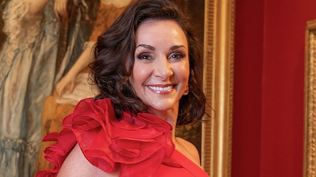 Shirley Ballas in a red one-shouldered dress