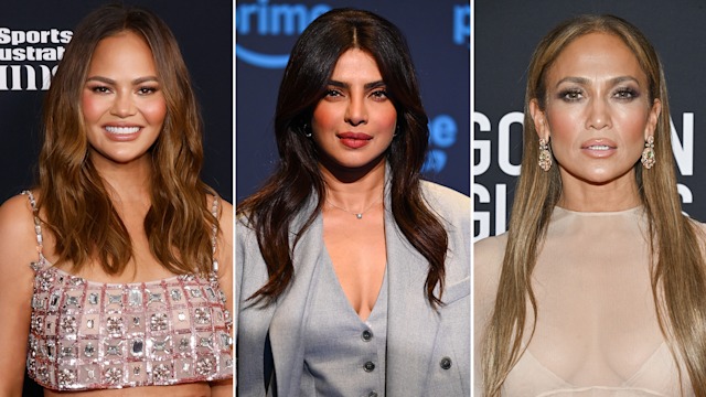 Split image showing Chrissy Teigen, Priyanka Chopra and Jennifer Lopez