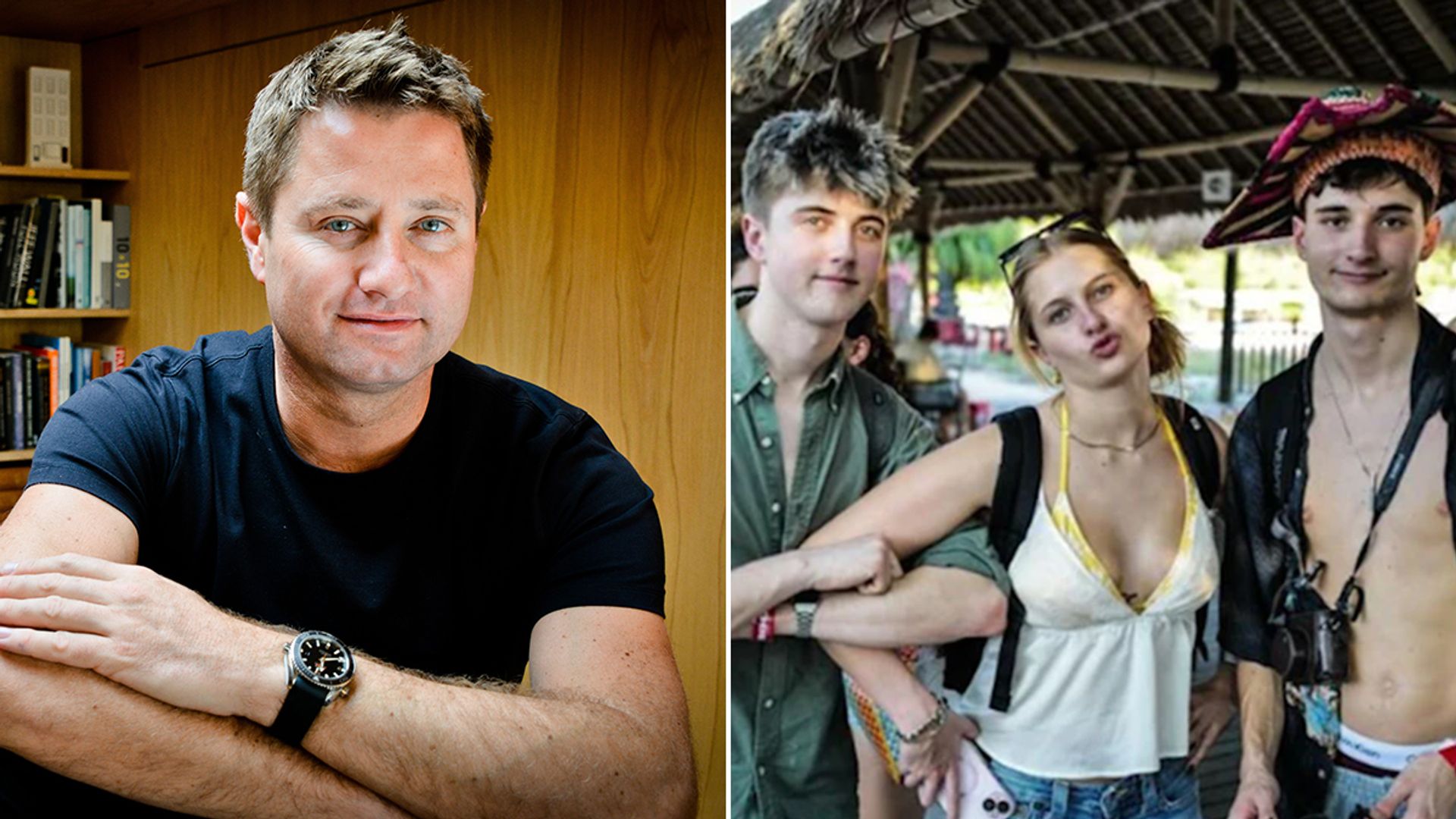 Split image of George Clarke and his children