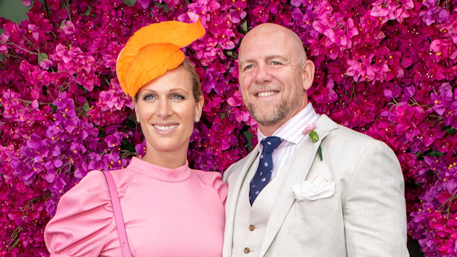 Zara Tindall in pink dress and Mike Tindall in white suit