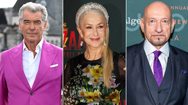 Split image of Pierce Brosnan, Helen Mirren and Ben Kingsley 