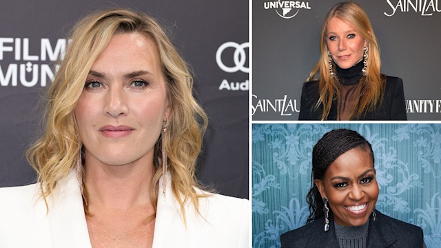 split screen collage of Michelle Obama, Kate Winslet and Gwyneth Paltrow