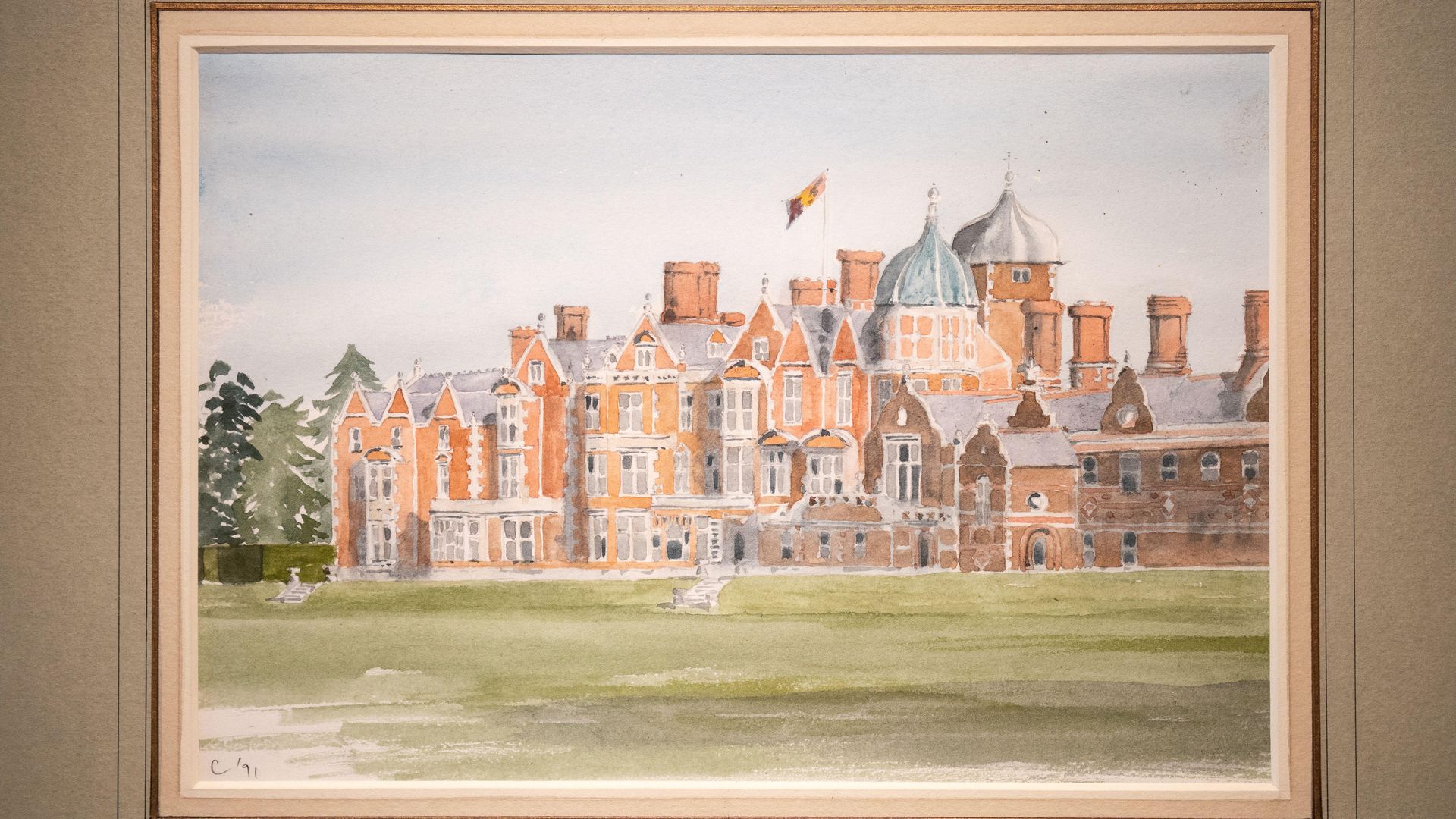 A watercolour portrait of Sandringham House