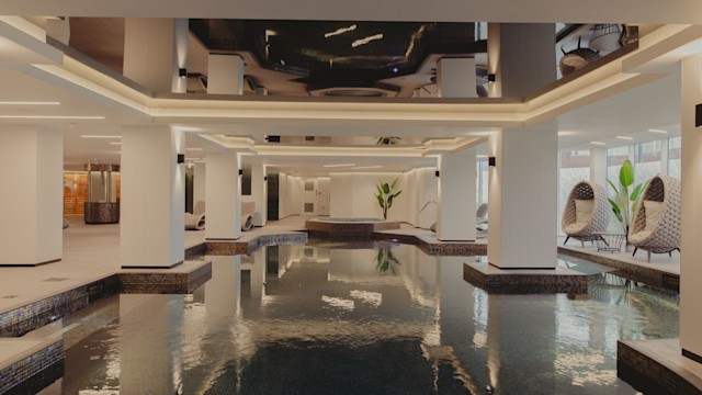 Interior shot of a spa and swimming pool