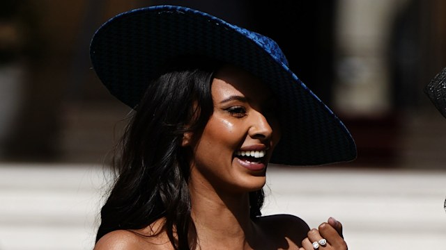 Maya Jama attends (L) attends The Creative Industries Garden Party at Buckingham Palace on May 15, 2024