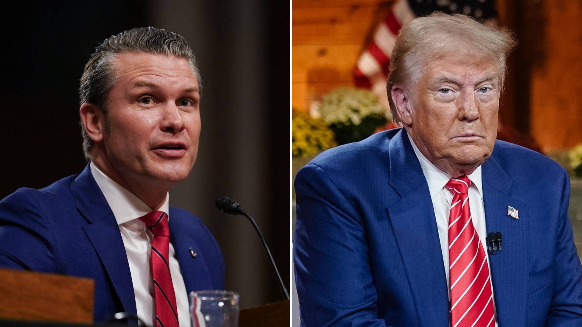 Split image of Donald Trump and his Secretary of Defense pick Pete Hegseth