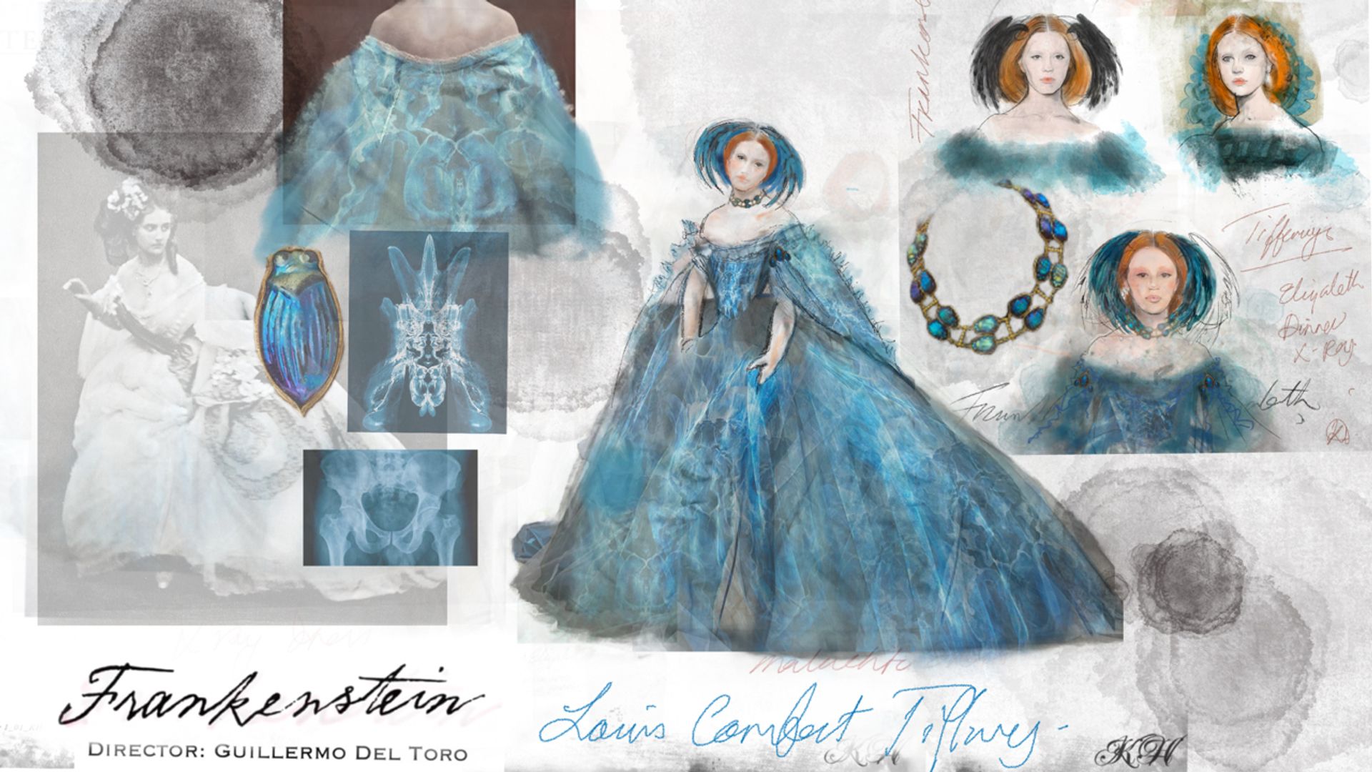 Kate Hawley's sketch for Mia Goth's blue dress