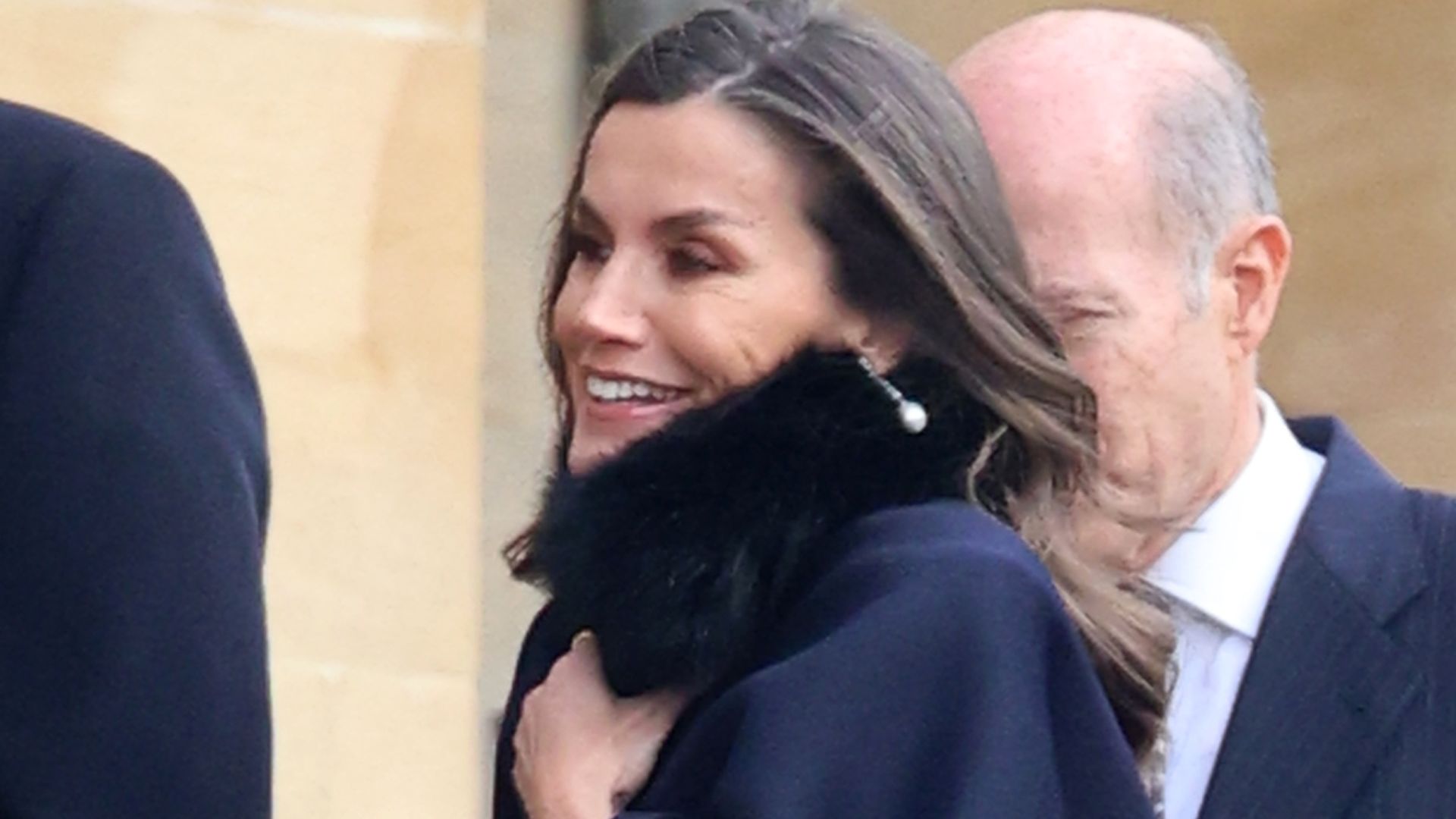 Queen Letizia wraps up warm in regal cape coat for royal memorial service