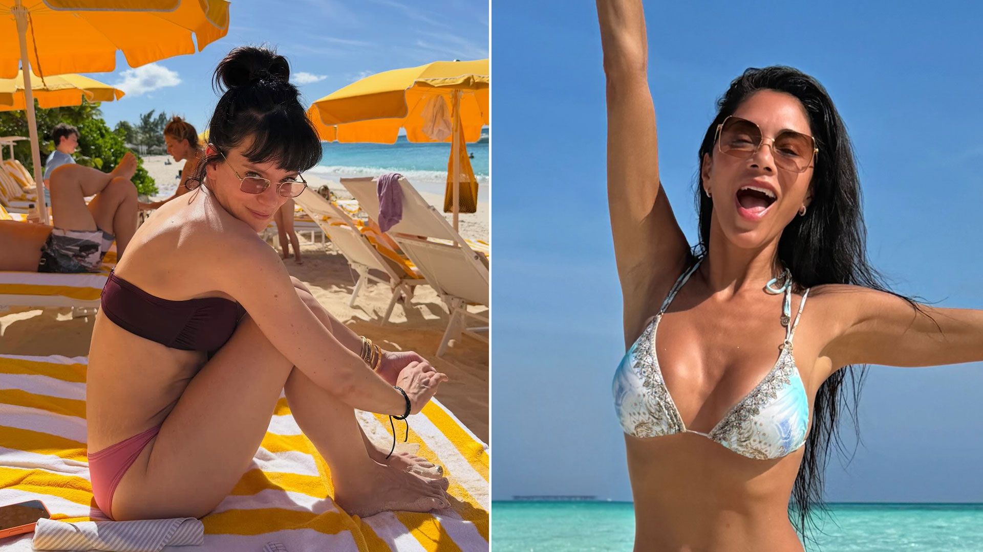 lily allen in bikini beside picture of nicole scherzinger in bikini